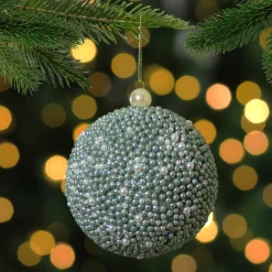 Best 4" Seafoam Green Glitter Beaded Christmas Ball Ornament Glass|Ball Ornaments