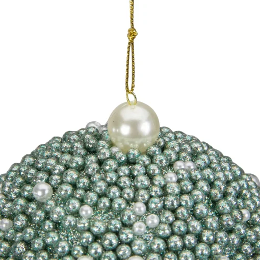 Best 4" Seafoam Green Glitter Beaded Christmas Ball Ornament Glass|Ball Ornaments