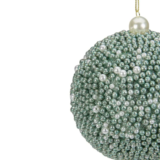 Best 4" Seafoam Green Glitter Beaded Christmas Ball Ornament Glass|Ball Ornaments