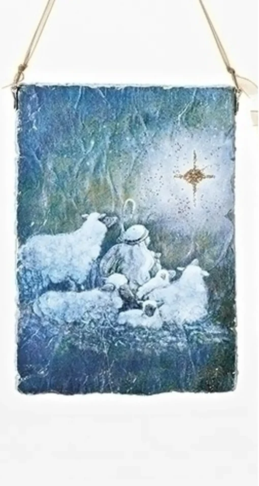 Online 5" Shephard Boy Watching the Star of Bethlehem Hanging Plaque Christmas Ornament Novelty