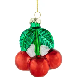 Outlet 3" Shiny Glittered Red Cherries Glass Christmas Hanging Ornament Food & Beverage