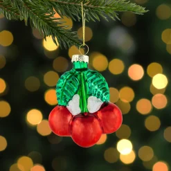 Outlet 3" Shiny Glittered Red Cherries Glass Christmas Hanging Ornament Food & Beverage