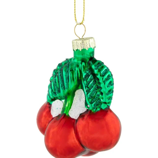 Outlet 3" Shiny Glittered Red Cherries Glass Christmas Hanging Ornament Food & Beverage