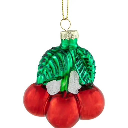 Outlet 3" Shiny Glittered Red Cherries Glass Christmas Hanging Ornament Food & Beverage