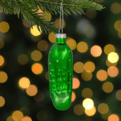 Outlet 4" Shiny Green Pickle Hanging Glass Christmas Ornament Food & Beverage