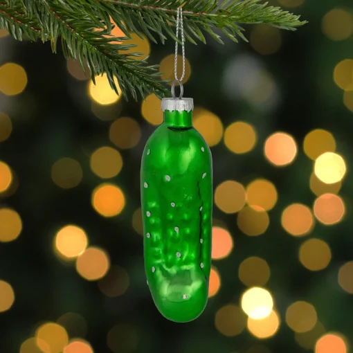 Outlet 4" Shiny Green Pickle Hanging Glass Christmas Ornament Food & Beverage