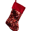 Outlet 19" Shiny Metallic Red Sequined Christmas Stocking with Velveteen Cuff Stockings