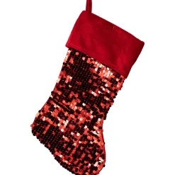 Outlet 19" Shiny Metallic Red Sequined Christmas Stocking with Velveteen Cuff Stockings