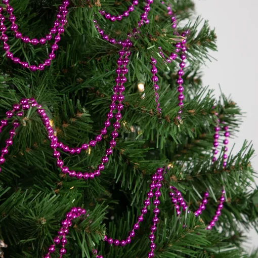 Sale 15' Shiny Pink Beaded Christmas Garland, Unlit Beaded