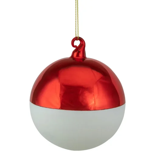 New 3.5" Shiny Red and Matte White Glass Christmas Ball Ornament Glass|Ball Ornaments