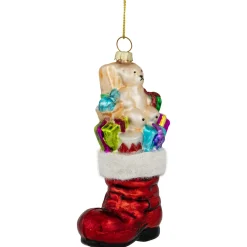 Online 4.5" Shiny Red Present Filled Stocking Hanging Glass Christmas Ornament Stockings