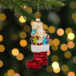 Online 4.5" Shiny Red Present Filled Stocking Hanging Glass Christmas Ornament Stockings