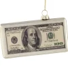 4.5" Silver 100 Dollar Bill Glass Christmas Ornament Novelty