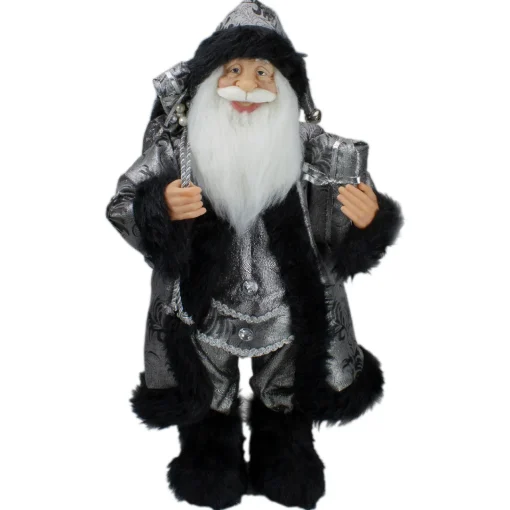 Outlet 24" Silver and Black Santa Claus with Gifts Christmas Figure Santa Claus