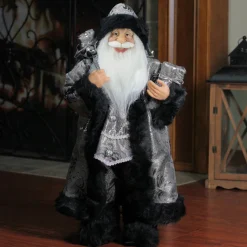 Outlet 24" Silver and Black Santa Claus with Gifts Christmas Figure Santa Claus