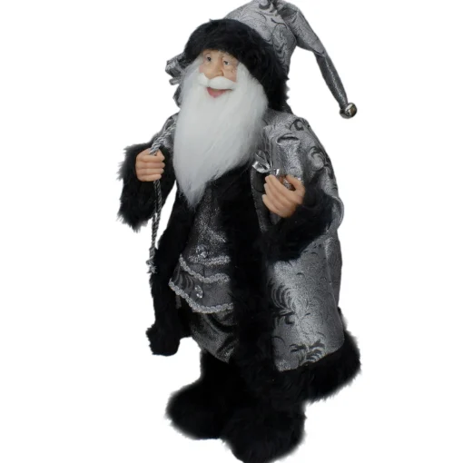 Outlet 24" Silver and Black Santa Claus with Gifts Christmas Figure Santa Claus