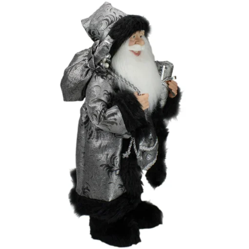 Outlet 24" Silver and Black Santa Claus with Gifts Christmas Figure Santa Claus