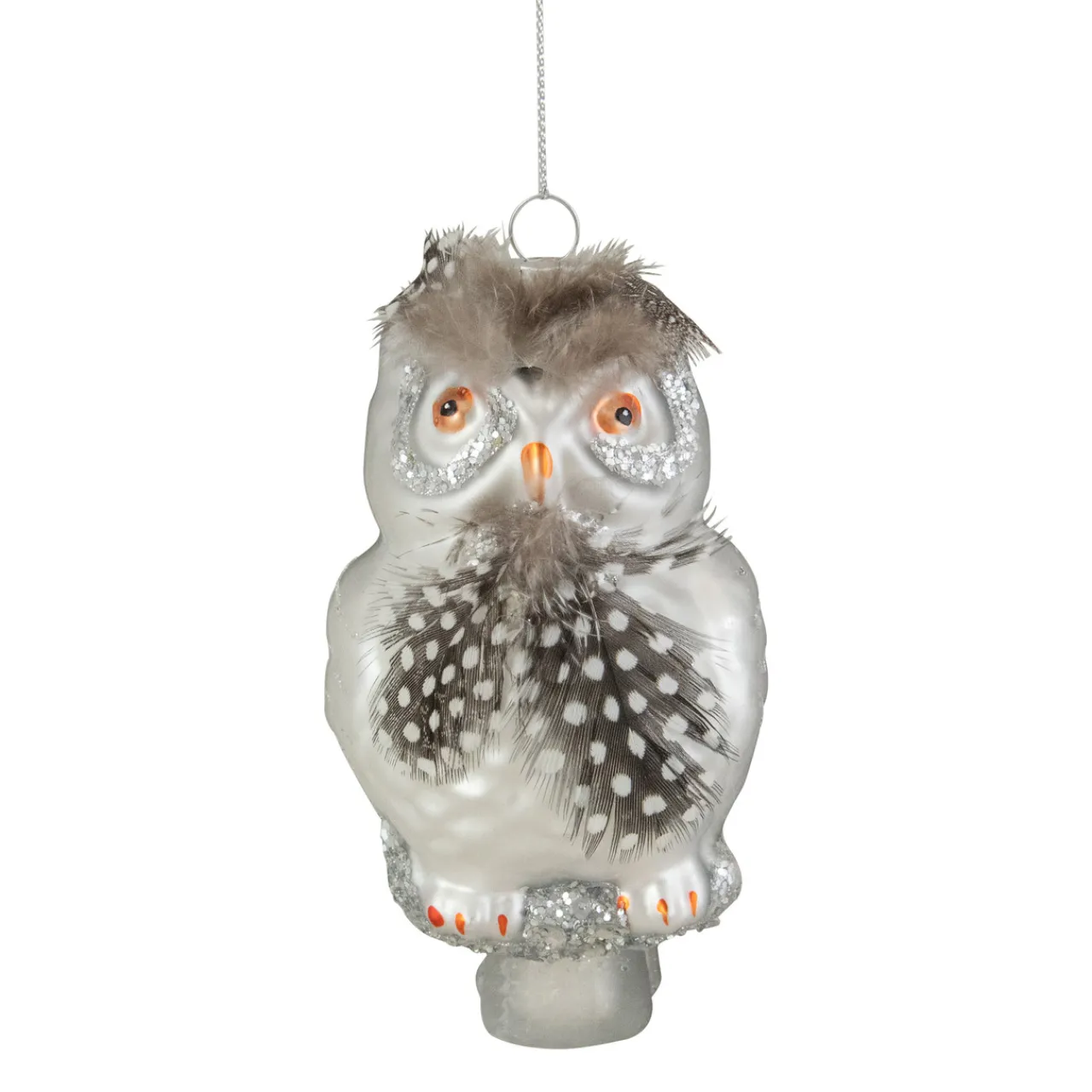 Best 5" Silver and Brown Glass Snow Owl Christmas Ornament Animals
