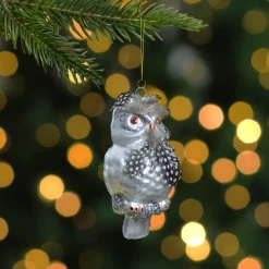 Best 5" Silver and Brown Glass Snow Owl Christmas Ornament Animals