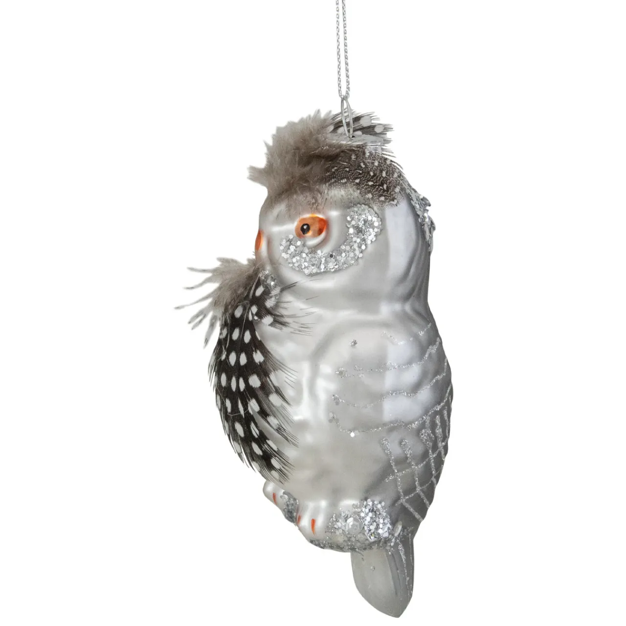 Best 5" Silver and Brown Glass Snow Owl Christmas Ornament Animals