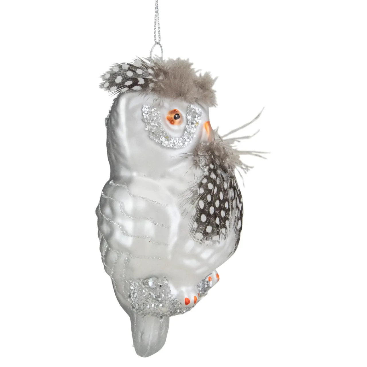 Best 5" Silver and Brown Glass Snow Owl Christmas Ornament Animals