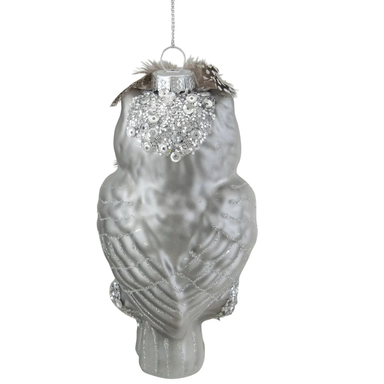 Best 5" Silver and Brown Glass Snow Owl Christmas Ornament Animals