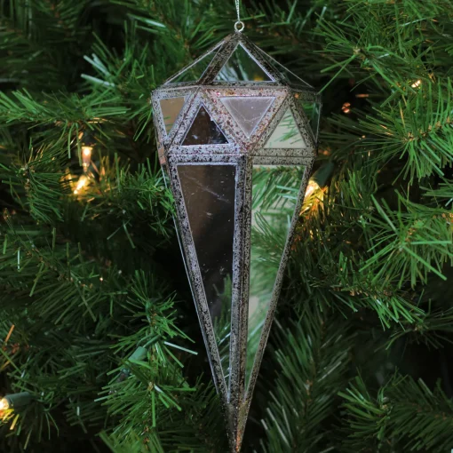 Online 10.5" Silver and Clear Mirrored Geometric Framed Drop Christmas Ornament Finials|Pendants