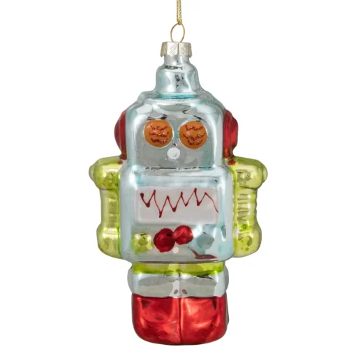 Best 5" Silver and Green Robot Hanging Glass Christmas Ornament Fantasy & Sci-Fi