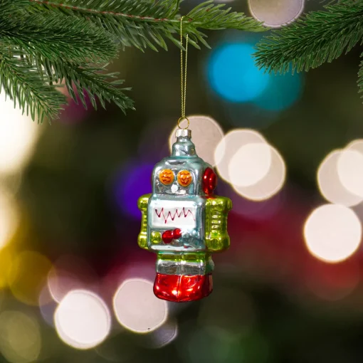 Best 5" Silver and Green Robot Hanging Glass Christmas Ornament Fantasy & Sci-Fi