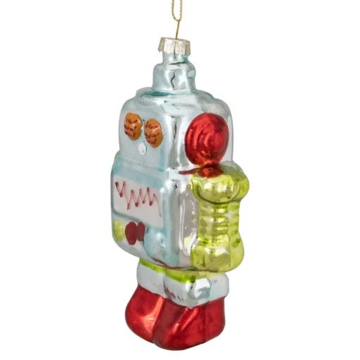 Best 5" Silver and Green Robot Hanging Glass Christmas Ornament Fantasy & Sci-Fi