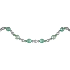 Clearance 6' Silver and Seafoam Green 3-Finish Shatterproof Ball Christmas Garland Pre Decorated