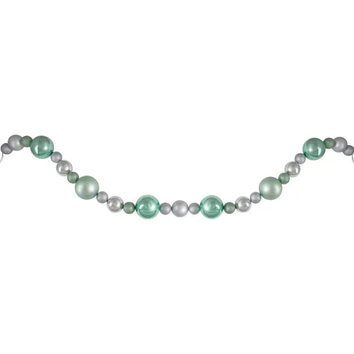 Clearance 6' Silver and Seafoam Green 3-Finish Shatterproof Ball Christmas Garland Pre Decorated