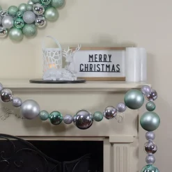 Clearance 6' Silver and Seafoam Green 3-Finish Shatterproof Ball Christmas Garland Pre Decorated
