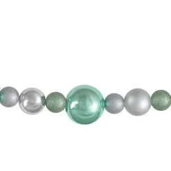 Clearance 6' Silver and Seafoam Green 3-Finish Shatterproof Ball Christmas Garland Pre Decorated
