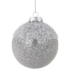 4" Silver and White Beaded Glass Christmas Ornament Glass|Ball Ornaments