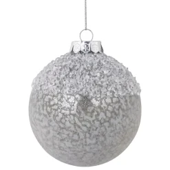 4" Silver and White Beaded Glass Christmas Ornament Glass|Ball Ornaments