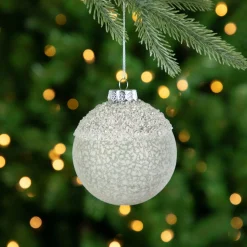 4" Silver and White Beaded Glass Christmas Ornament Glass|Ball Ornaments