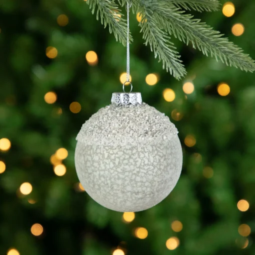 4" Silver and White Beaded Glass Christmas Ornament Glass|Ball Ornaments