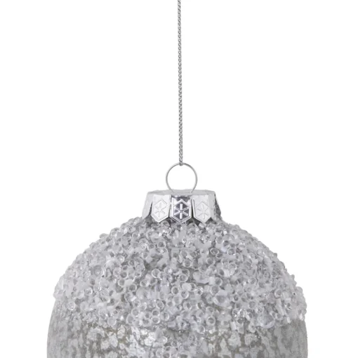 4" Silver and White Beaded Glass Christmas Ornament Glass|Ball Ornaments