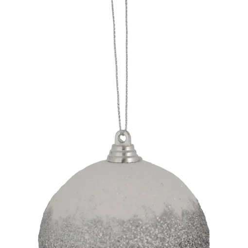 Hot 3" Silver and White Glitter Drenched Shatterproof Christmas Ball Ornament Shatterproof Balls|Ball Ornaments