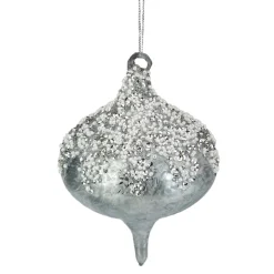 Best 5.25" Silver Beads and Sequins Glass Onion Christmas Ornament Finials|Pendants