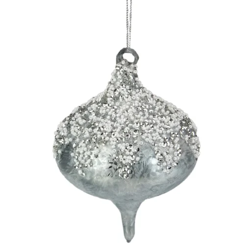 Best 5.25" Silver Beads and Sequins Glass Onion Christmas Ornament Finials|Pendants