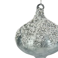 Best 5.25" Silver Beads and Sequins Glass Onion Christmas Ornament Finials|Pendants