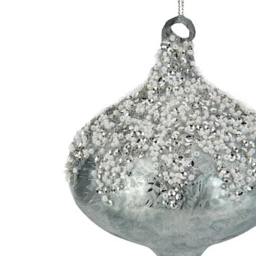 Best 5.25" Silver Beads and Sequins Glass Onion Christmas Ornament Finials|Pendants
