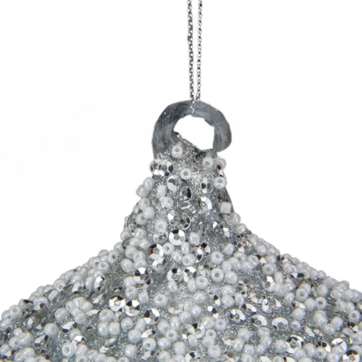 Best 5.25" Silver Beads and Sequins Glass Onion Christmas Ornament Finials|Pendants