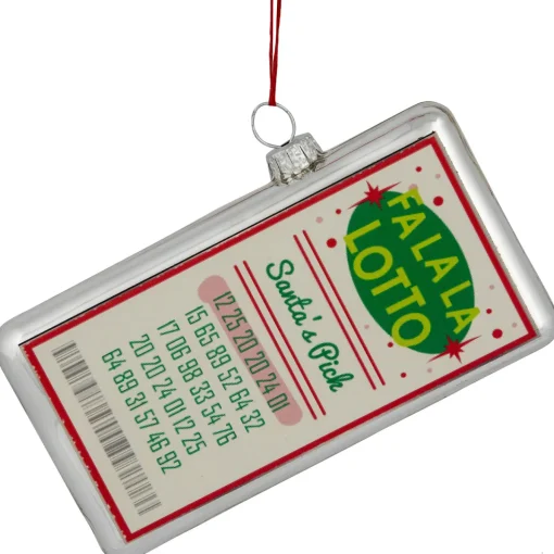 4.25" Silver "Fa La La Lotto Santa's Pick" Glass Christmas Hanging Ornament Sports