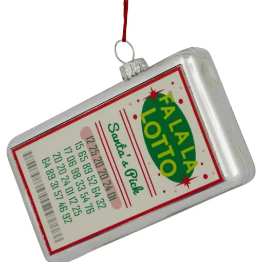 4.25" Silver "Fa La La Lotto Santa's Pick" Glass Christmas Hanging Ornament Sports