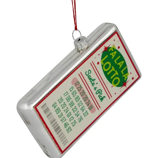 4.25" Silver "Fa La La Lotto Santa's Pick" Glass Christmas Hanging Ornament Sports