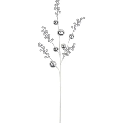 Outlet 29" Silver Glitter Berries with Ornaments Christmas Spray Sprays, Picks & Branches