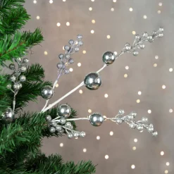 Outlet 29" Silver Glitter Berries with Ornaments Christmas Spray Sprays, Picks & Branches
